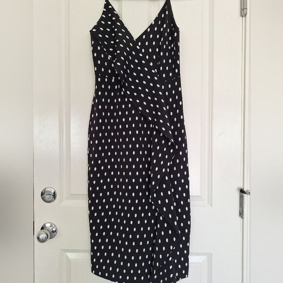 Keepsake the Label Dress Large Black White Polka Dot Ruffle Pleated S - Picture 1 of 9